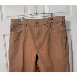 Duluth Trading Men 36x30 (Measures 36x28.25) Brown Denim Straight 5 Pocket Pants
